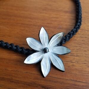 Tahitian Shell Flower Black Cord Necklace Choker